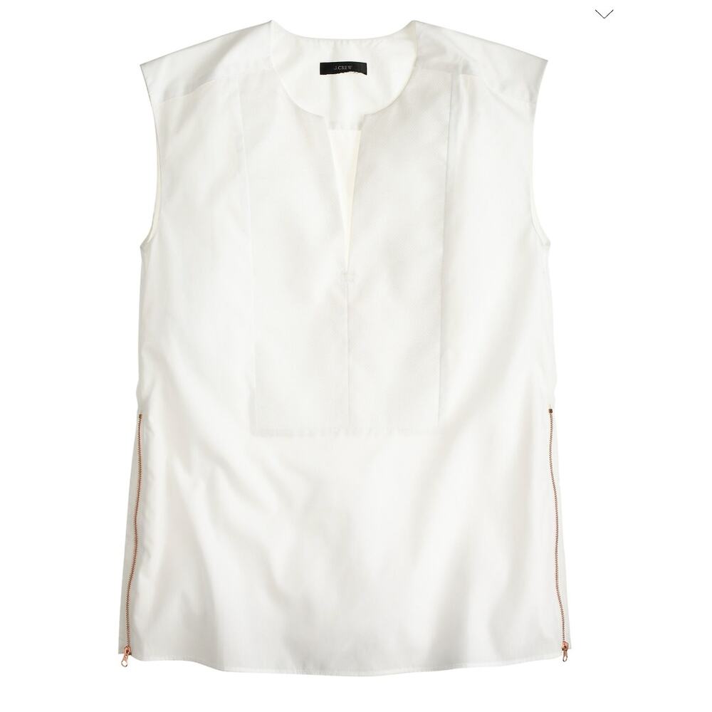 J.Crew Tuxedo Crisp Cotton Gold Side Zipper Sleeveless White Bib Top (size 8)